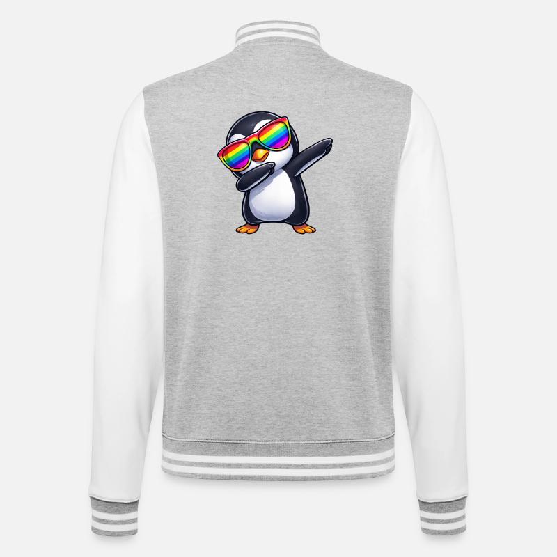 Cute Penguin Dab Rainbow Sunglasses Summer - College Sweat Jacket - heather grey/white