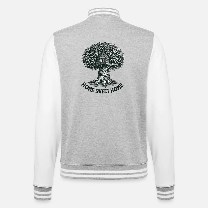 Baumhaus Holzschnitt Waldbild - College-Sweatjacke - Grau meliert/Weiß