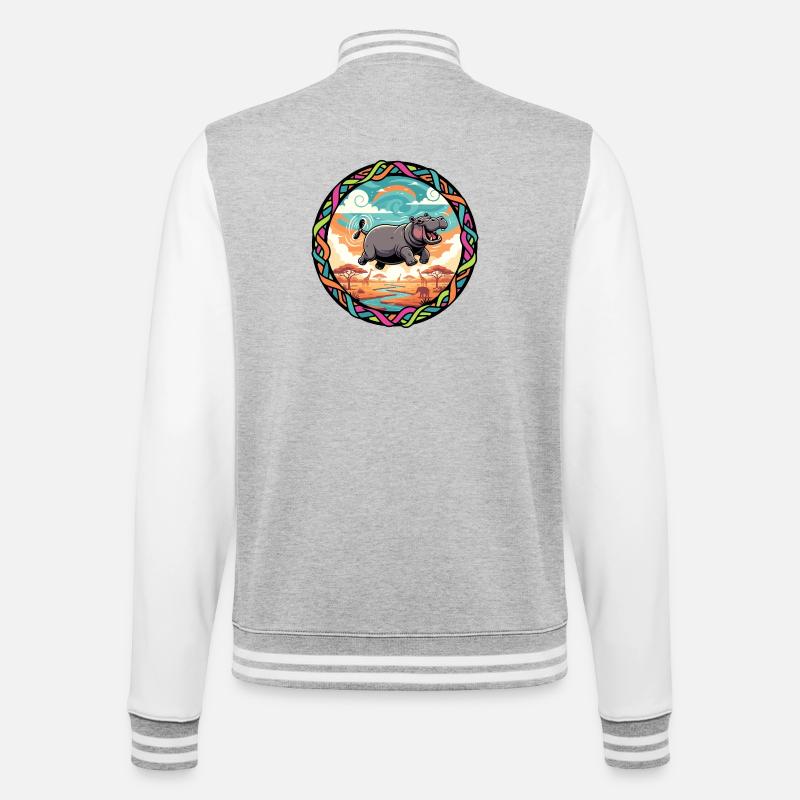 Witziger Hippo fliegendes Nilpferd bunt Savanne  - College-Sweatjacke - Grau meliert/Weiß