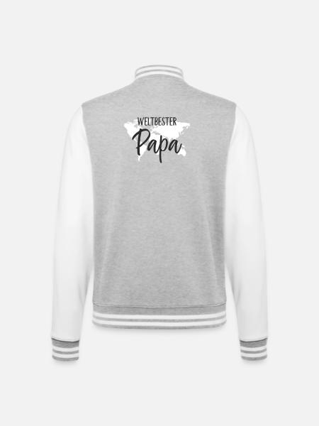 Weltbester Papa – Herzvolles Weltkugel-Design - College-Sweatjacke - Grau meliert/Weiß