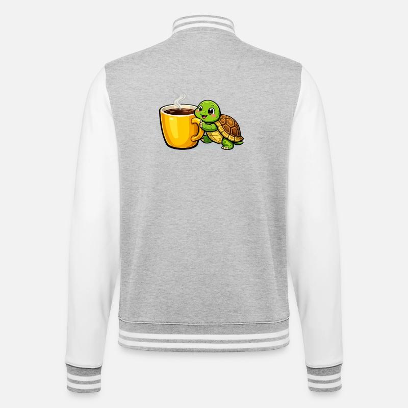 Coffee Turtle with Steaming Mug - College Sweat Jacket - heather grey/white