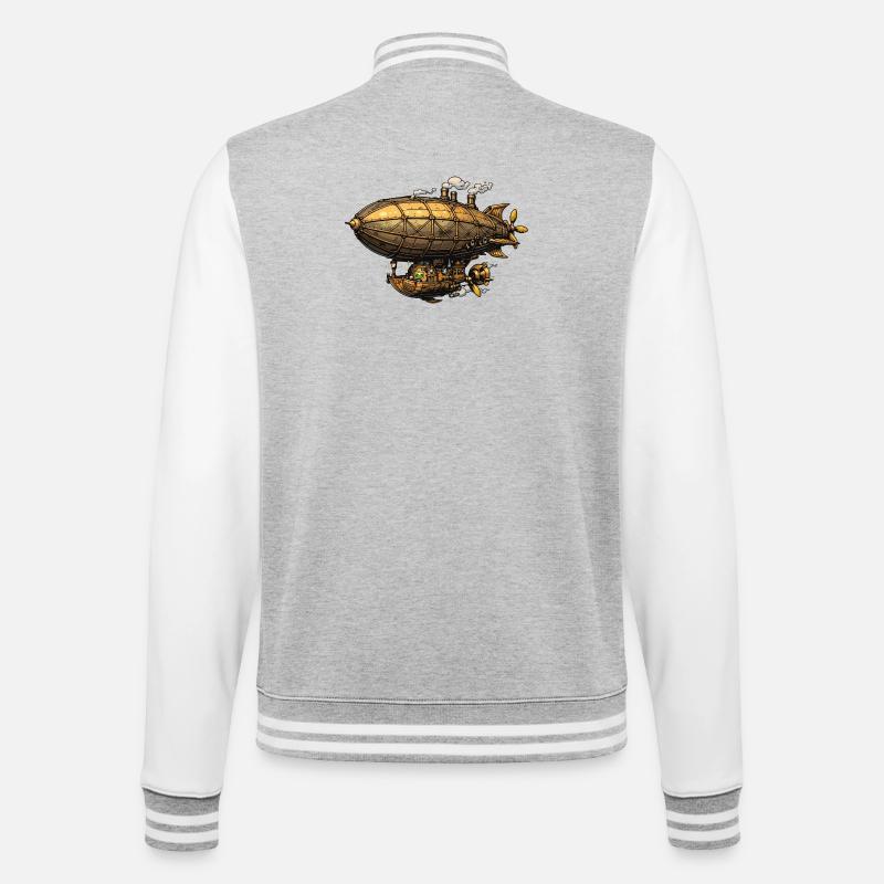 Zeppelin dirigeable steampunk - Veste Teddy - gris chiné / blanc