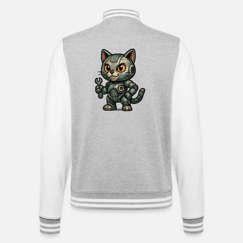 Retro RoboCat with Tools - College Sweat Jacket - heather grey/white