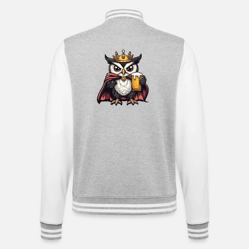 Eule Bier König - College-Sweatjacke - Grau meliert/Weiß
