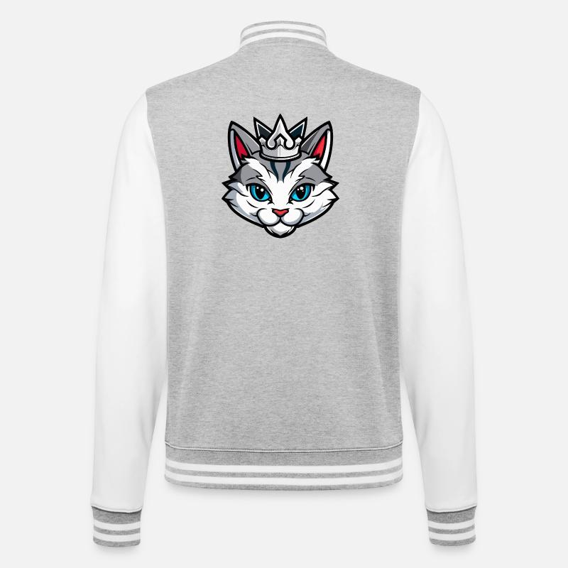 Katze Symbol Kopf Krone - College-Sweatjacke - Grau meliert/Weiß