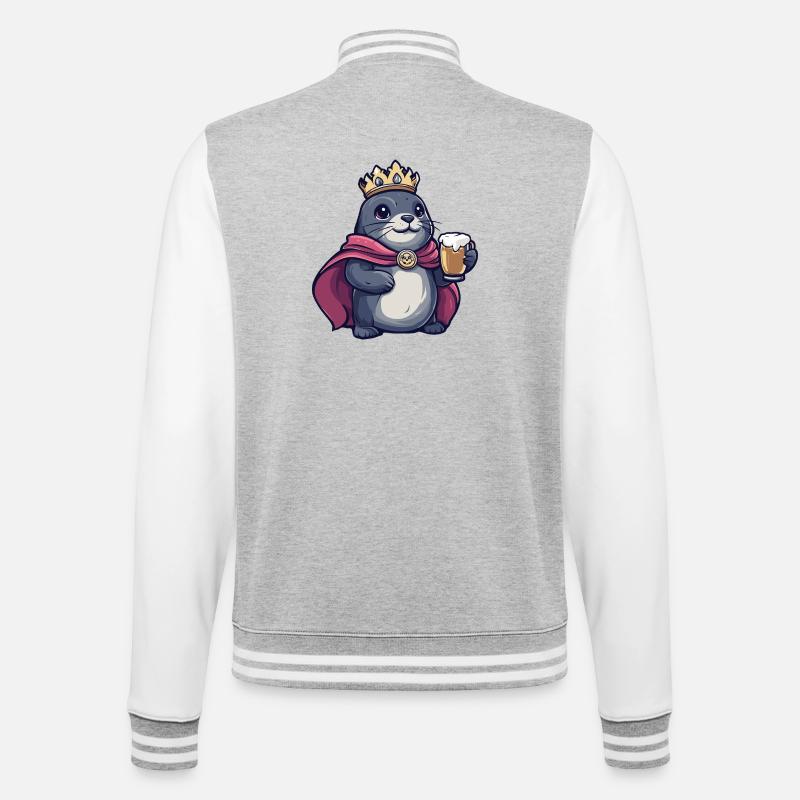 Robbe Tier Bier König - College-Sweatjacke - Grau meliert/Weiß