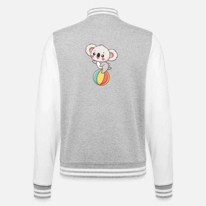 Koala auf regenbogenfarbenem Ball - College-Sweatjacke - Grau meliert/Weiß