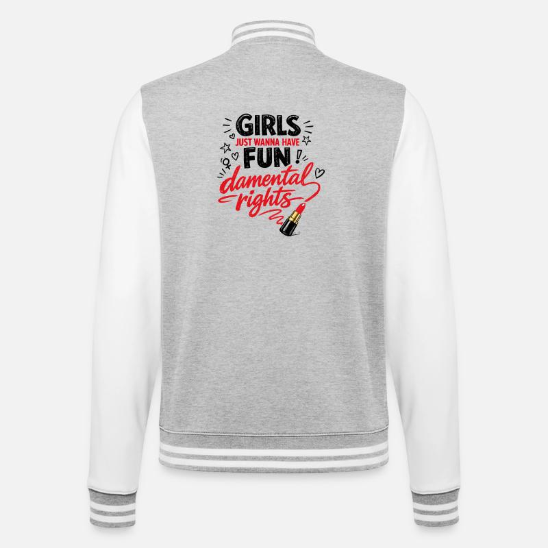 Fun-damental Rights – Doodle Feminismus Spruch - College-Sweatjacke - Grau meliert/Weiß