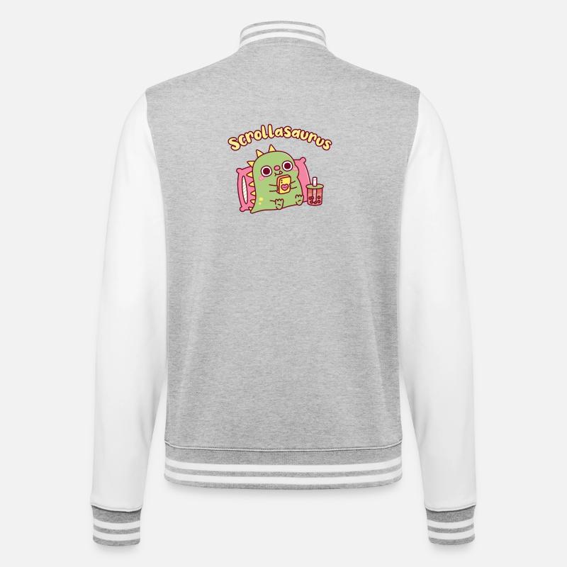 Cute Scrollasaurus Dinosaur Scrolling On Handphone - College Sweat Jacket - heather grey/white