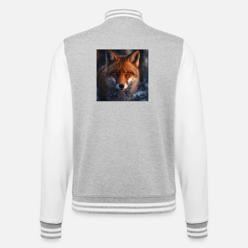 Fuchs-Erkundung bei Einbruch der Dämmerung - College-Sweatjacke - Grau meliert/Weiß