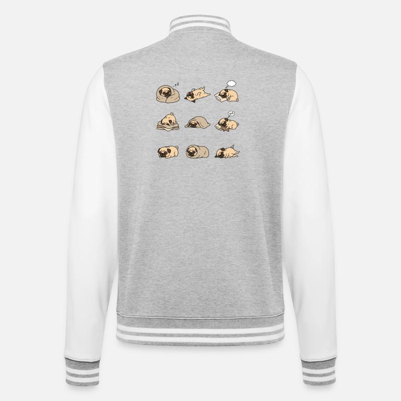 Sleeping Pug Nine Cute Pug Sleeping Poses - College Sweat Jacket - heather grey/white
