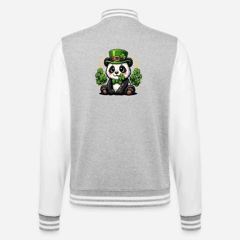 St. Patricks Day Panda-Bär-Leprechaun-Hut - College-Sweatjacke - Grau meliert/Weiß