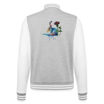 bunter Hase mit Klee - College-Sweatjacke - Grau meliert/Weiß - Hinten - Marisol (170cm)