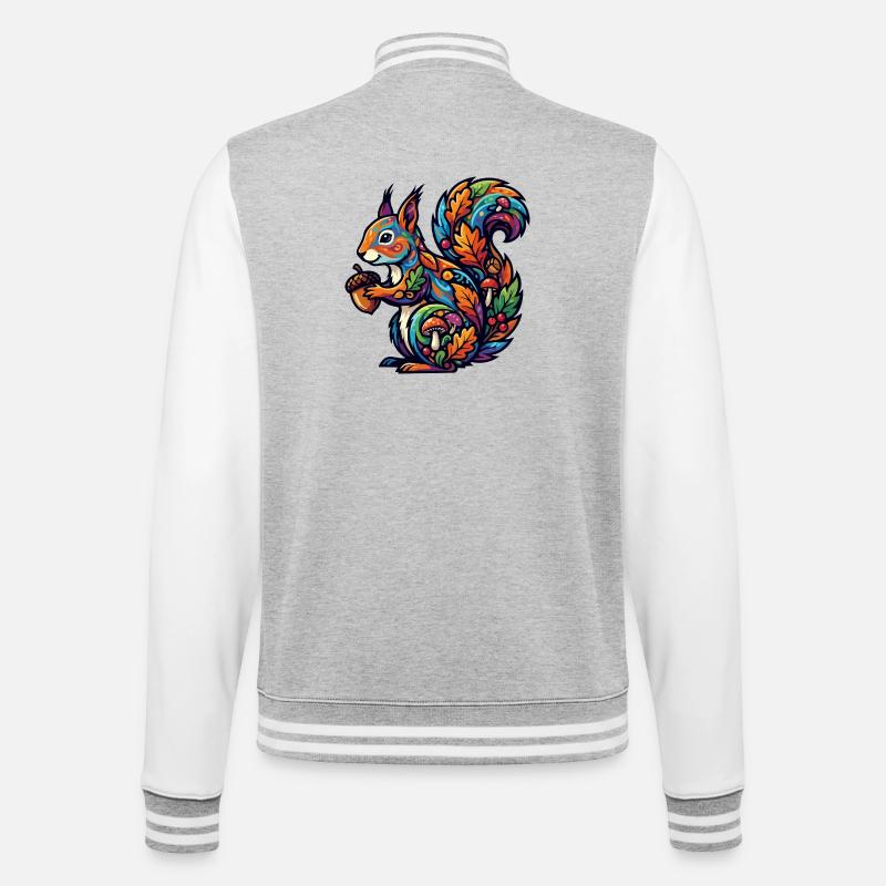 Buntes Eichhörnchen Herbstzauber Nuss Waldbewohner - College-Sweatjacke - Grau meliert/Weiß