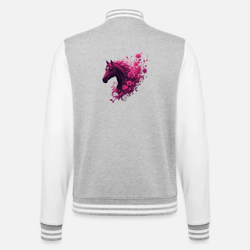 Cheval magenta avec tourbillon de fleurs - Veste Teddy - gris chiné / blanc