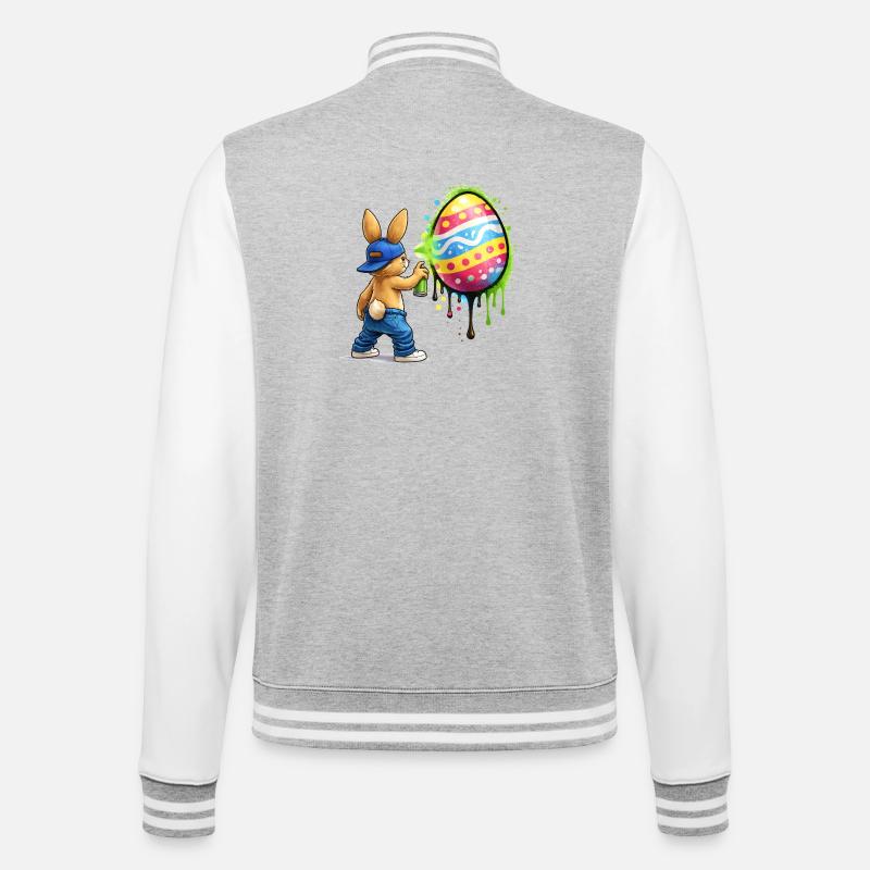 Graffiti Hase mit Osterei - College-Sweatjacke - Grau meliert/Weiß