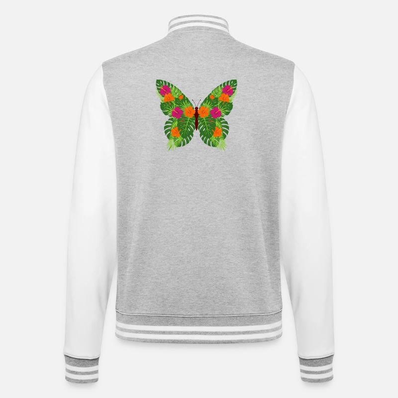 Tropischer Schmetterling aus Blättern - College-Sweatjacke - Grau meliert/Weiß