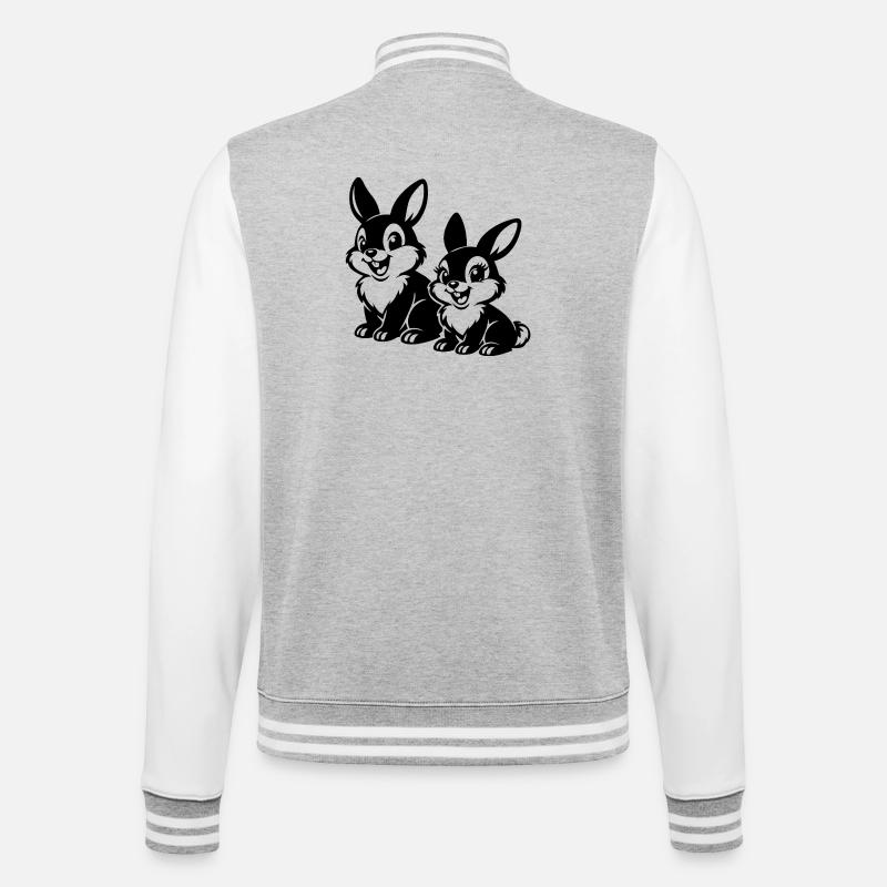 Sketched Rabbit Duets - College Sweat Jacket - heather grey/white
