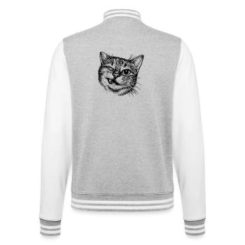 Funny Cat – Winking Halftone Motif - College Sweat Jacket - heather grey/white - Back - Marisol (170cm)