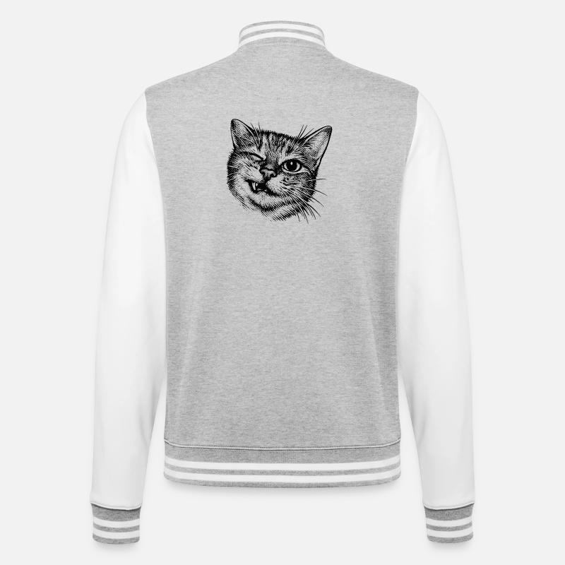 Witzige Katze – Zwinkerndes Halftone Motiv - College-Sweatjacke - Grau meliert/Weiß