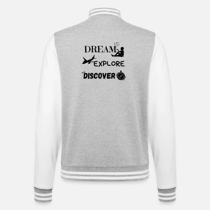 Träumen, entdecken und entdecken 1 - College-Sweatjacke - Grau meliert/Weiß