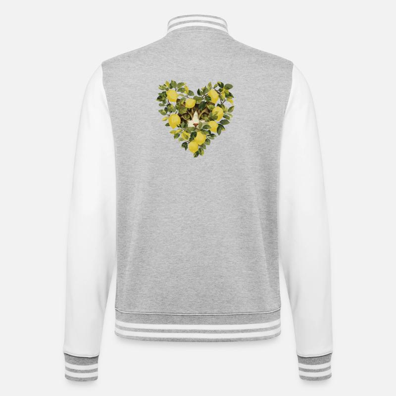 Cat hides in a lemon heart - College Sweat Jacket - heather grey/white