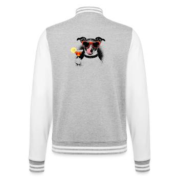 Cooler Hund – Popart Halftone mit Cocktail - College-Sweatjacke - Grau meliert/Weiß - Hinten - Marisol (170cm)