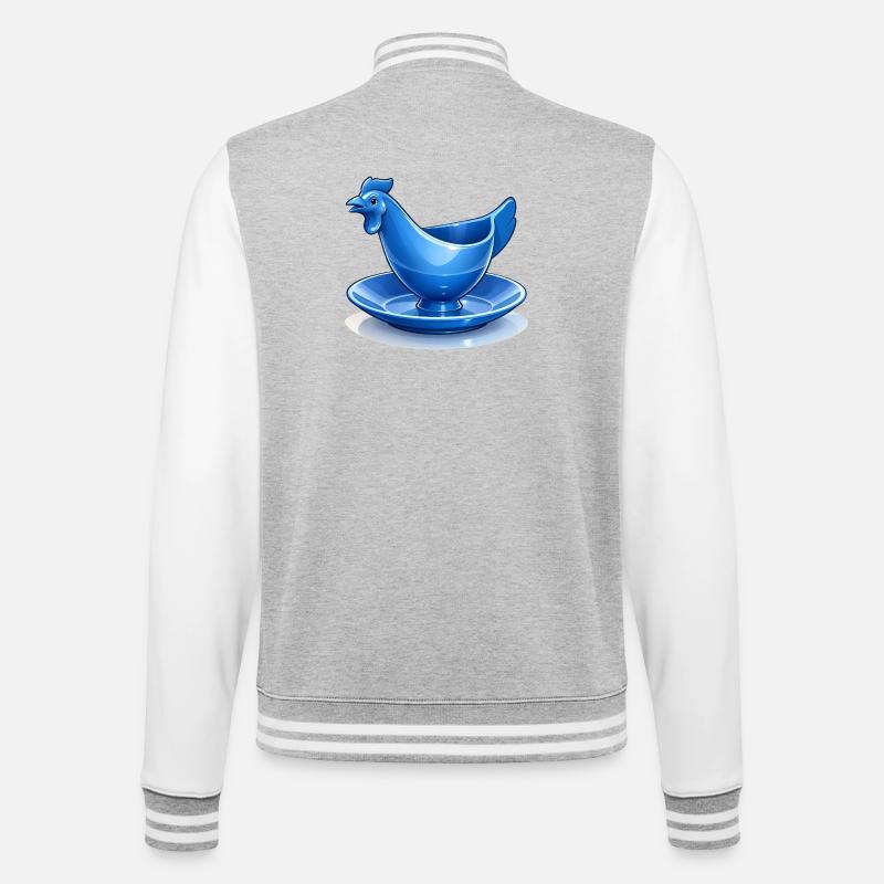 Blauer DDR Eierbecher Huhn Fanart, Ostalgie - College-Sweatjacke - Grau meliert/Weiß