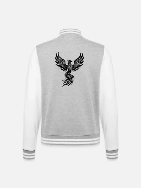 Phoenix Tribal Symbol of Rebirth - College Sweat Jacket - heather grey/white