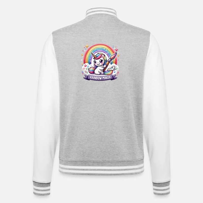 Regenbogen-Einhorn Maler - College-Sweatjacke - Grau meliert/Weiß