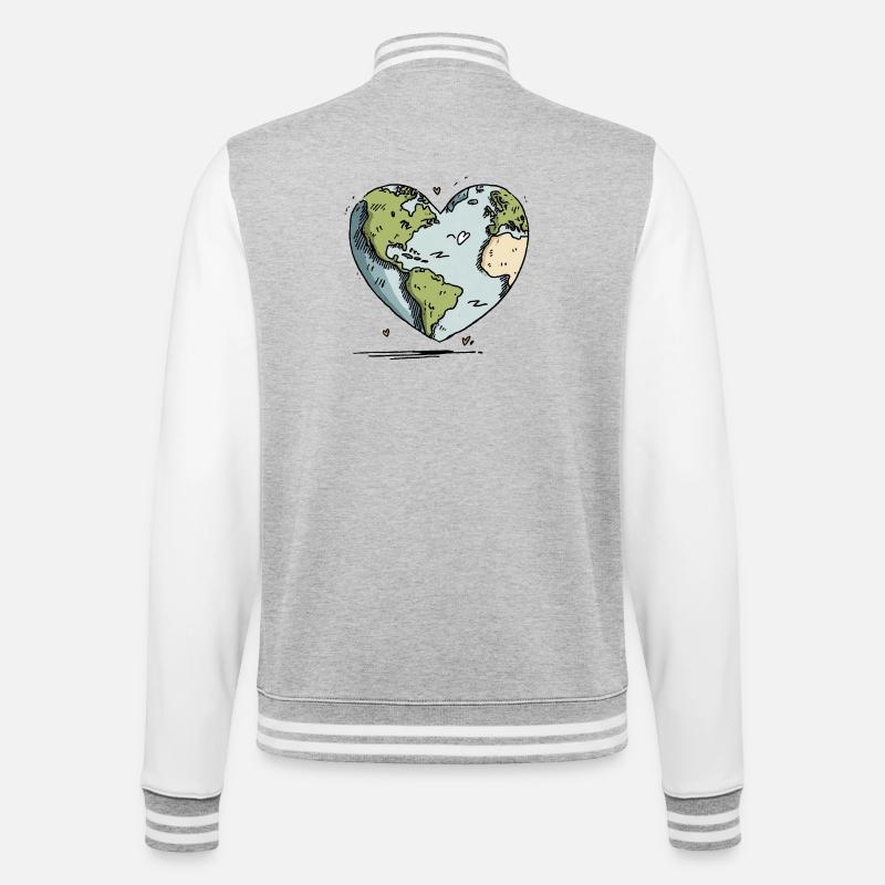 Herz der Erde Globus - College-Sweatjacke - Grau meliert/Weiß