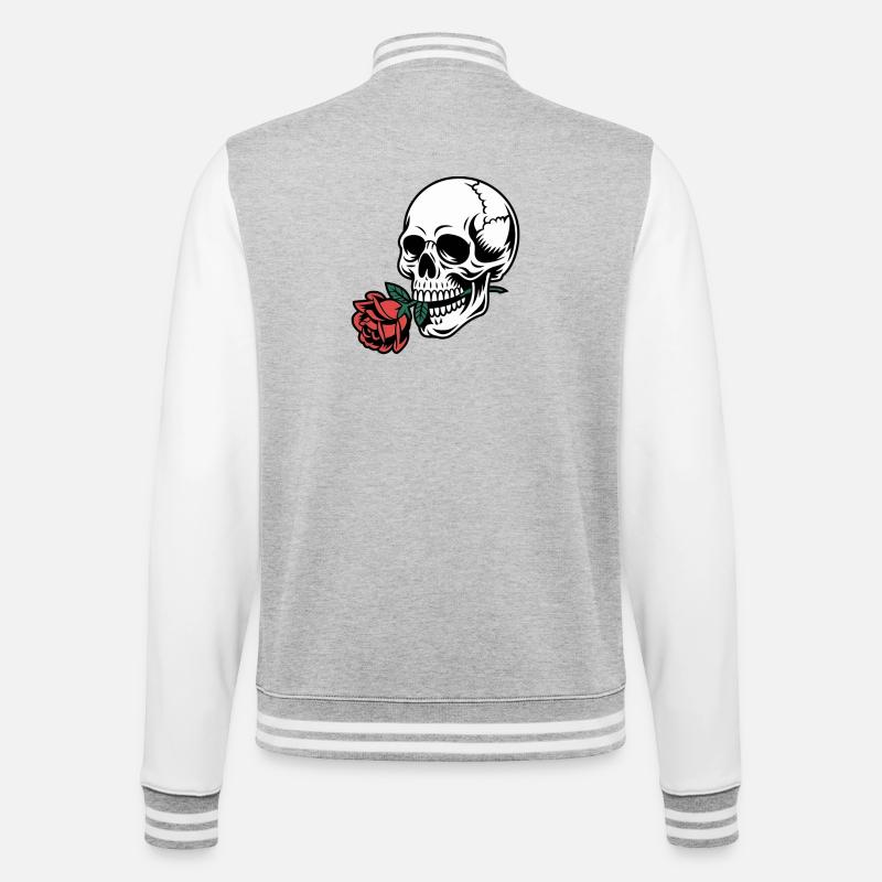 Rockabilly Skull – Rose Statement Gothic Love - College-Sweatjacke - Grau meliert/Weiß