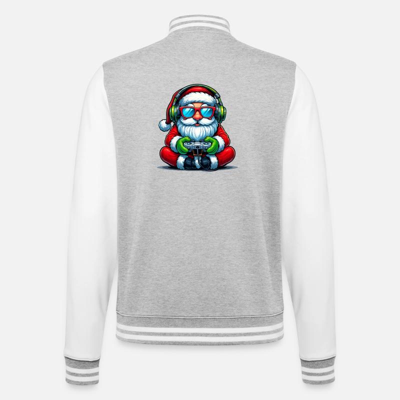 Gamer Weihnachtsmann Spielt Videospiel-Controller - College-Sweatjacke - Grau meliert/Weiß
