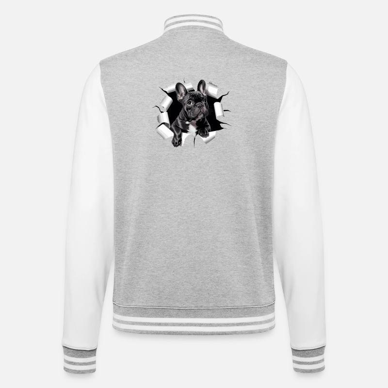 Chiot bouledogue français perce la percée - Veste Teddy - gris chiné / blanc