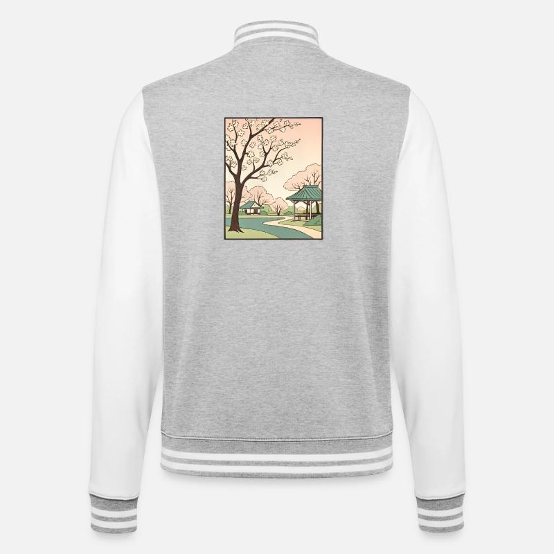 Fleurs traditionnelles de cerisier japonais - Veste Teddy - gris chiné / blanc