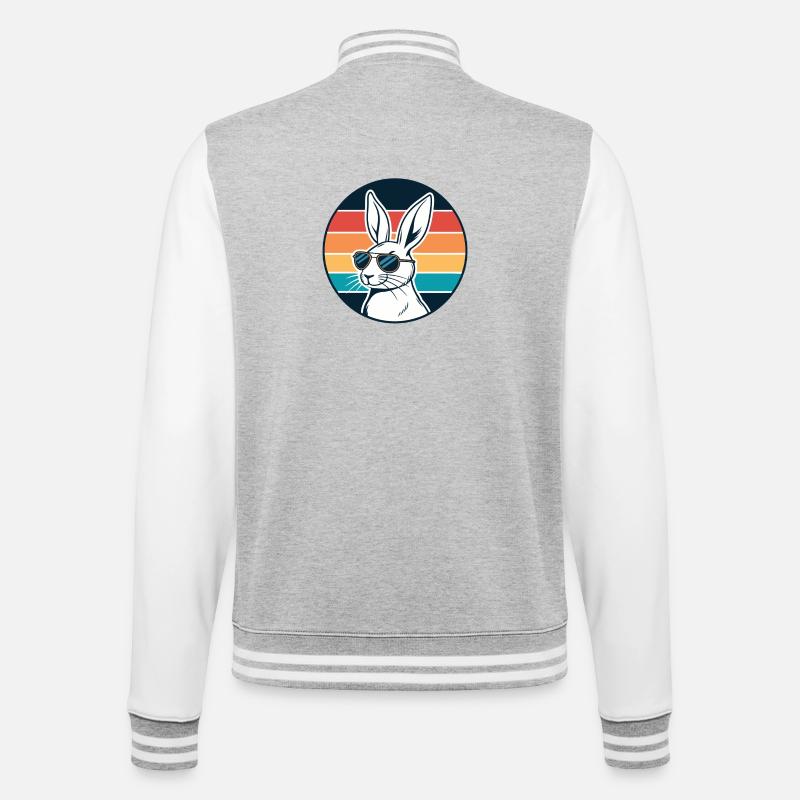 Sunny Retro Bunny mit Brille - College-Sweatjacke - Grau meliert/Weiß