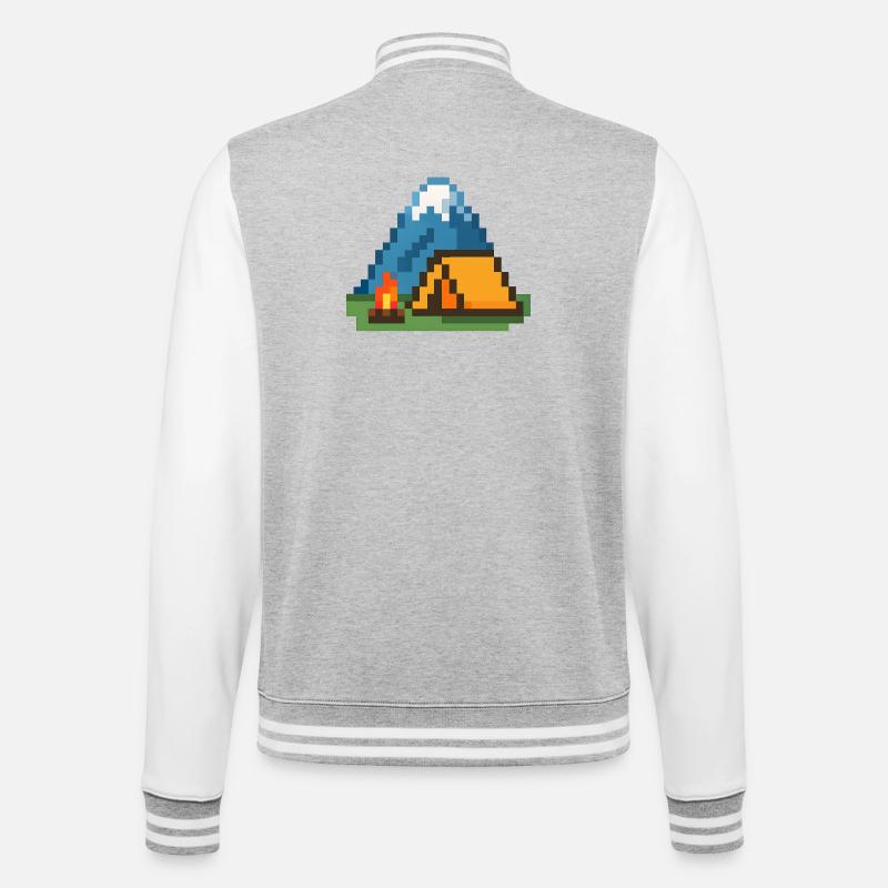 Pixel Campfire at the Mountain Tent - College Sweat Jacket - heather grey/white
