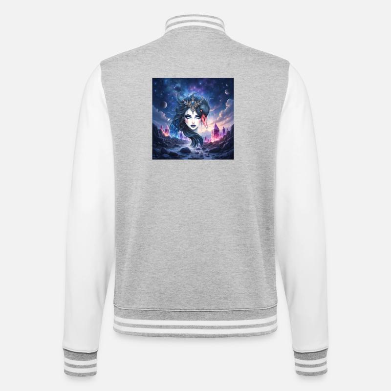 Star Queen with Swan and Crystals - College Sweat Jacket - heather grey/white