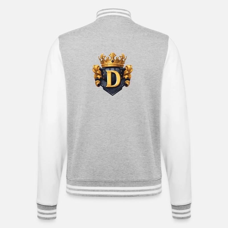 D Buchstabe Name Krone - College-Sweatjacke - Grau meliert/Weiß
