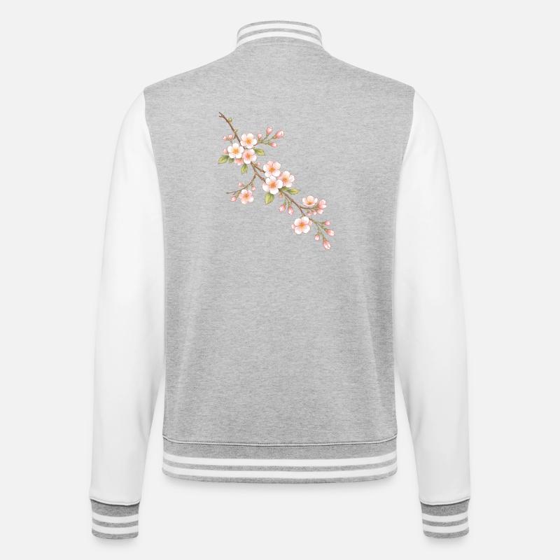 Cherry blossom branch illustration - College Sweat Jacket - heather grey/white