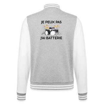 Je peux Pas J'ai Batterie Batteur Percussion - Veste Teddy - gris chiné / blanc - Dos - Marisol (170cm)