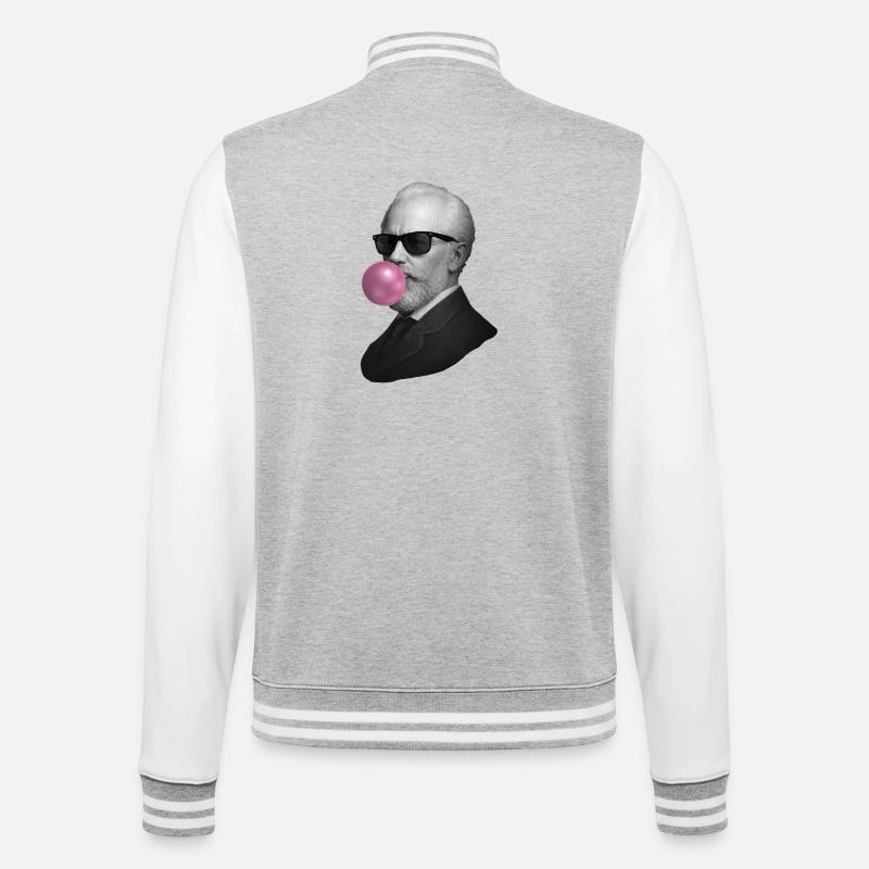 Retro Gentleman mit Bubblegum - College-Sweatjacke - Grau meliert/Weiß