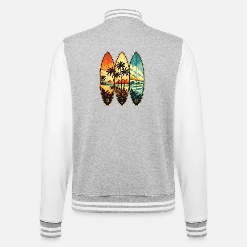Tropisches Surf-Triptychon - College-Sweatjacke - Grau meliert/Weiß