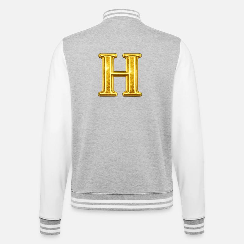 Monogramme en H d’or - Veste Teddy - gris chiné / blanc