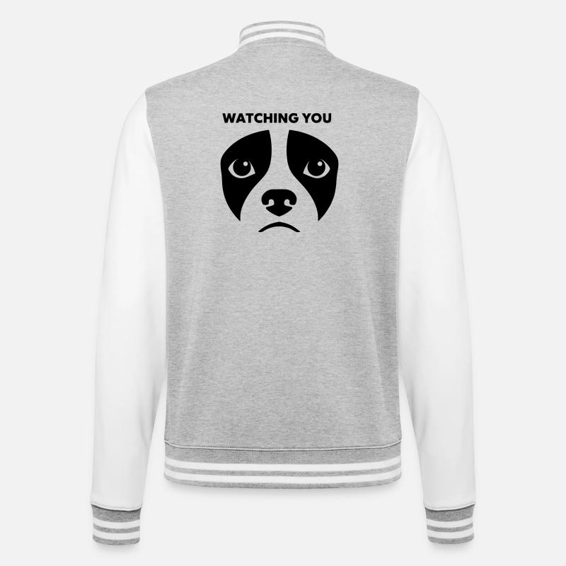 Hundeblick Watching You Spruch - College-Sweatjacke - Grau meliert/Weiß