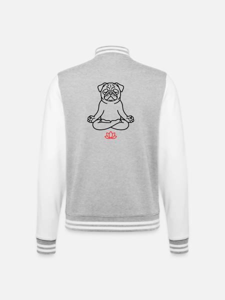 Mops Hund Zen Ausmalbild - College-Sweatjacke - Grau meliert/Weiß