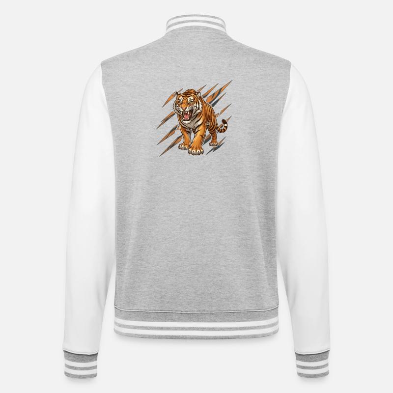 Wild tiger in scratch pattern - College Sweat Jacket - heather grey/white