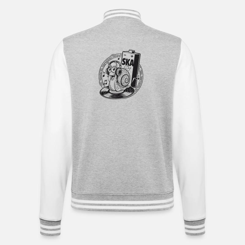 Ska Schnecke mit Kopfhörern - College-Sweatjacke - Grau meliert/Weiß