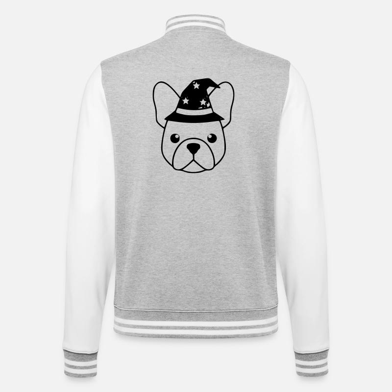 Frenchie Wizard Hat Outline - College Sweat Jacket - heather grey/white