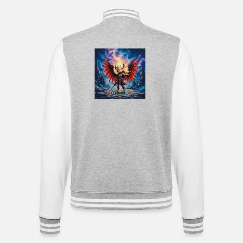 Red Winged Warrior in Runes - College Sweat Jacket - heather grey/white